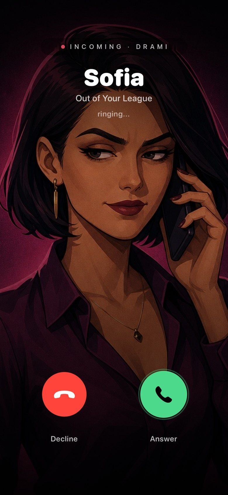Incoming call screen: Sofia is calling, with Decline and Answer buttons